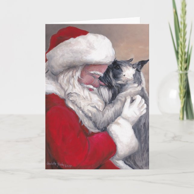 Schnauzer Santa Dog Art Weihnachtsgrußkarte Karte (Vorderseite)