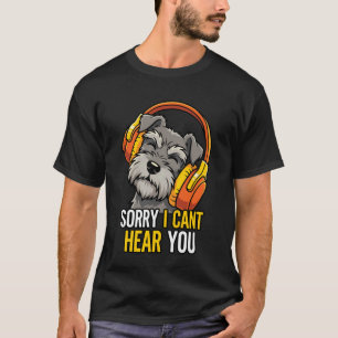 Schnauzer schaut lustige Gamer-Hund-Kopfhörer-Kuns T-Shirt