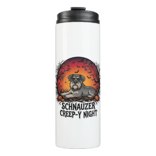 Schnauzer Schleich Nacht Halloween Kürbisse Fleder Thermosbecher