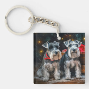 Schnauzer Schneebedeckter Schlitten Weihnachtsdeko Schlüsselanhänger