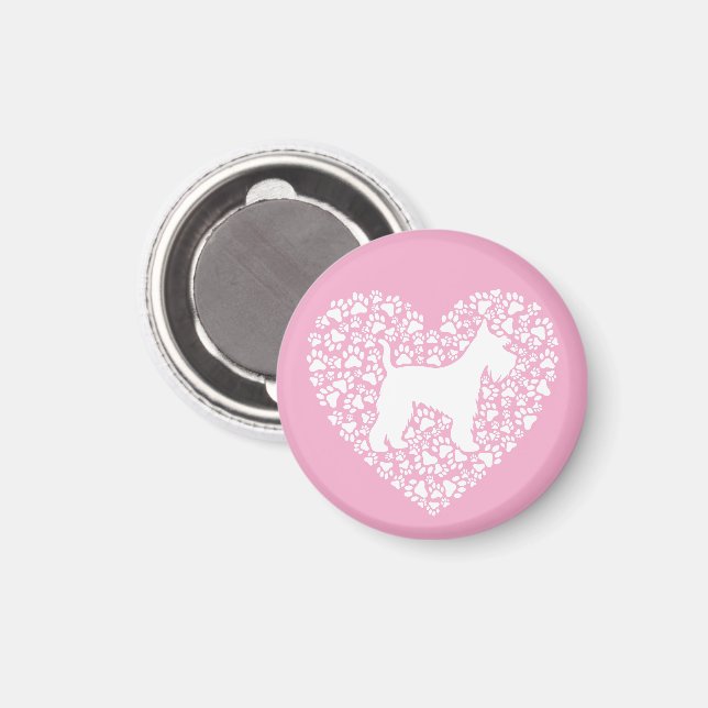 Schnauzer Silhouette Heart Paws Print - Dog Lover Magnet (Vorderseite/Rückseite)