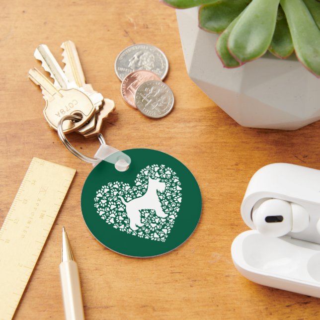 Schnauzer Silhouette Heart Paws Print - Dog Lover Schlüsselanhänger (Schreibtisch)