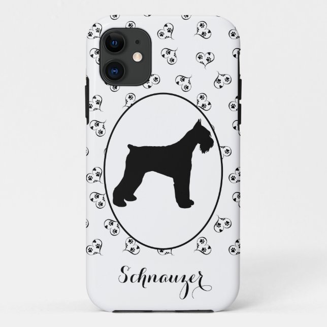 Schnauzer-Silhouette Herz- und Paw-Prints Case-Mate iPhone Hülle (Rückseite)