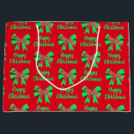 Schnauzer Silhouette Red Christmas Dog & Green Bow Große Geschenktüte<br><div class="desc">Schnauzer Silhouette Hund rotes Weihnachtspapier abstraktes Muster und grüner Bogen. Ersetzen Sie das glückliche Weihnachten durch alles,  was Sie mögen.</div>