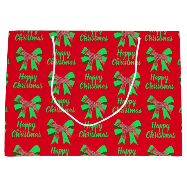 Schnauzer Silhouette Red Christmas Dog & Green Bow Große Geschenktüte (Vorderseite)