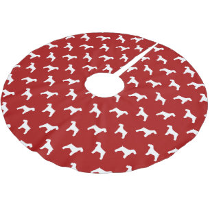 Schnauzer Silhouetten Pattern Red Polyester Weihnachtsbaumdecke
