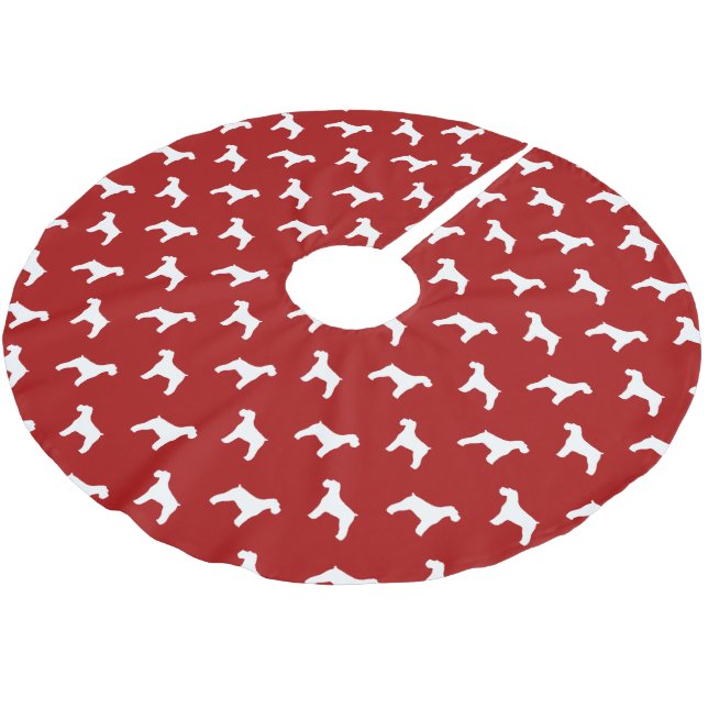 Schnauzer Silhouetten Pattern Red Polyester Weihnachtsbaumdecke (Schrägansicht)