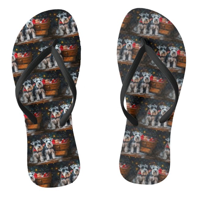 Schnauzer Snowy Sleigh Weihnachtsdekor Flip Flops (Fußbett)