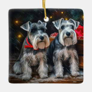 Schnauzer Snowy Sleigh Weihnachtsdekor Keramikornament