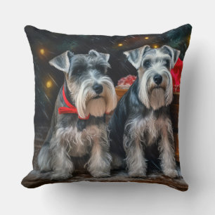 Schnauzer Snowy Sleigh Weihnachtsdekor Kissen
