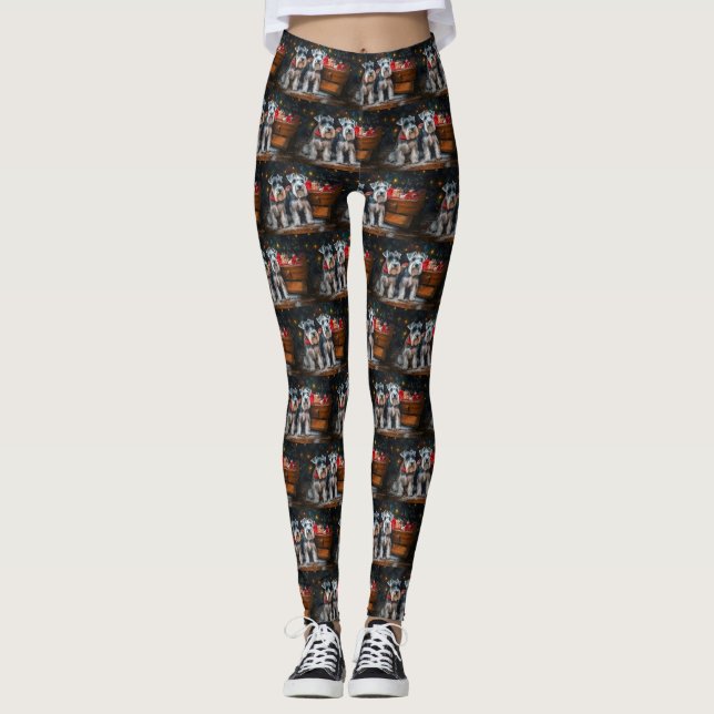 Schnauzer Snowy Sleigh Weihnachtsdekor Leggings (Vorderseite)