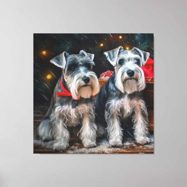 Schnauzer Snowy Sleigh Weihnachtsdekor Leinwanddruck (Vorderseite)