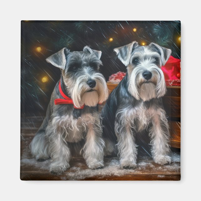 Schnauzer Snowy Sleigh Weihnachtsdekor Magnet (Vorne)
