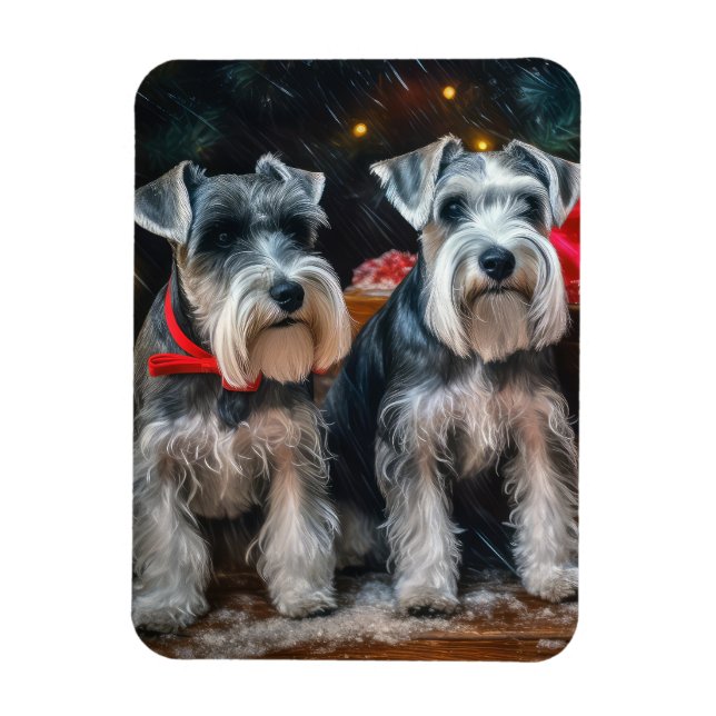 Schnauzer Snowy Sleigh Weihnachtsdekor Magnet (Vertikal)
