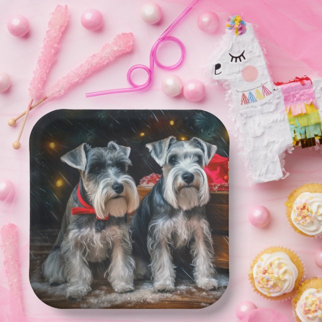 Schnauzer Snowy Sleigh Weihnachtsdekor Pappteller (Party)