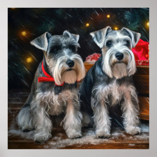 Schnauzer Snowy Sleigh Weihnachtsdekor Poster