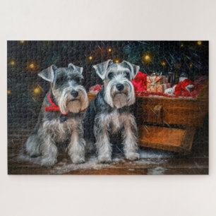 Schnauzer Snowy Sleigh Weihnachtsdekor Puzzle