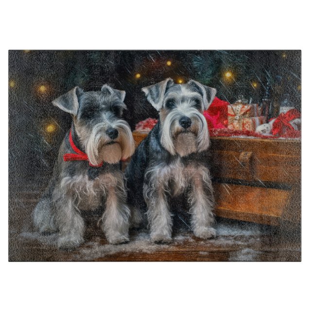 Schnauzer Snowy Sleigh Weihnachtsdekor Schneidebrett (Vorderseite)