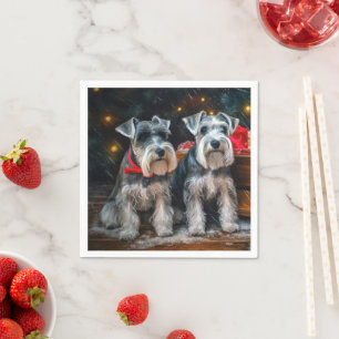 Schnauzer Snowy Sleigh Weihnachtsdekor Serviette