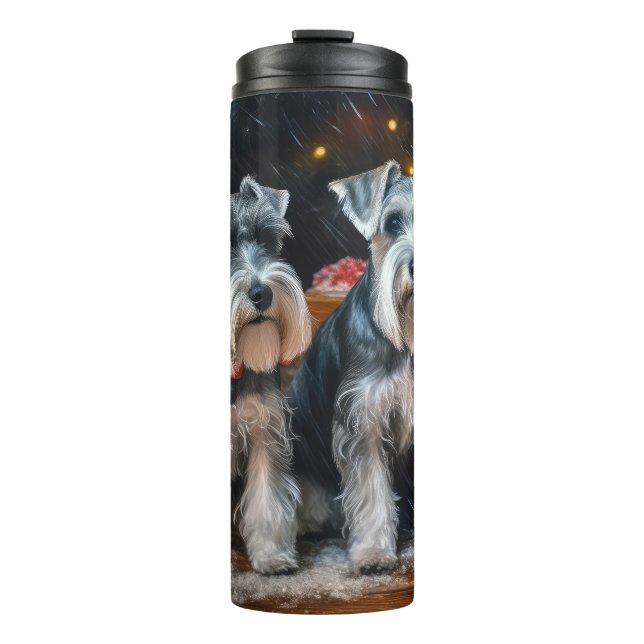 Schnauzer Snowy Sleigh Weihnachtsdekor Thermosbecher (Vorderseite)