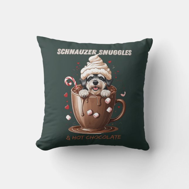 Schnauzer Snuggles & Hot Chocolate Kissen (Vorderseite)