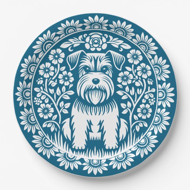 Schnauzer Sonderfarbe viktorianisch floral Pappteller (Vorderseite)