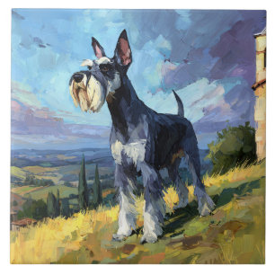 Schnauzer sonnige Landschaft Landschaftskunst Fliese