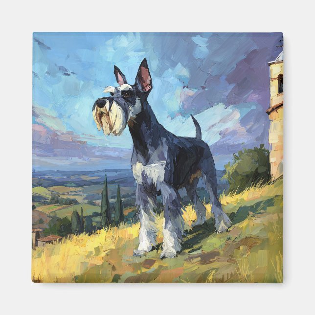 Schnauzer sonnige Landschaft Landschaftskunst Magnet (Vorne)