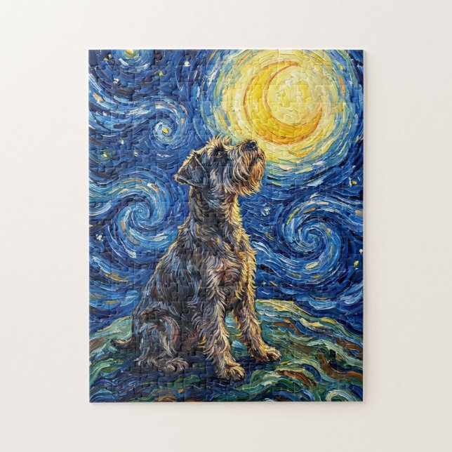 Schnauzer Starry Night Painting Puzzle (Vertikal)