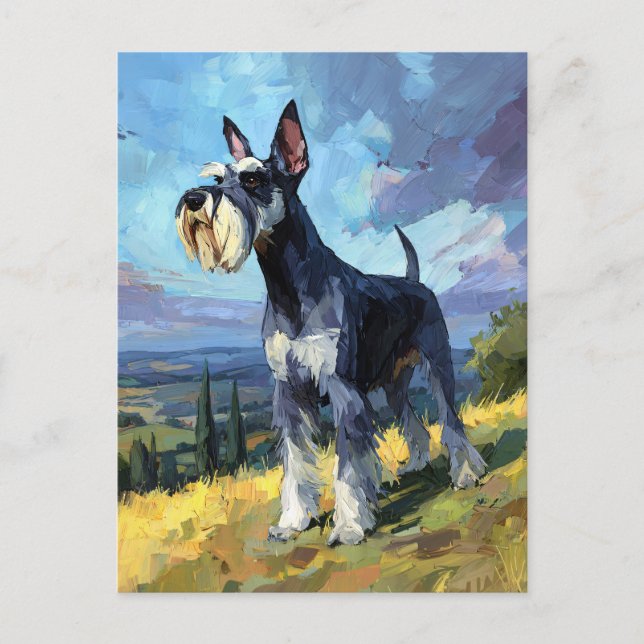 Schnauzer Sunlit Countryside Landscape Art Postkarte (Vorderseite)
