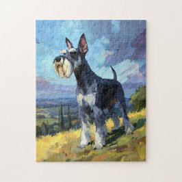 Schnauzer Sunlit Countryside Landscape Art Puzzle