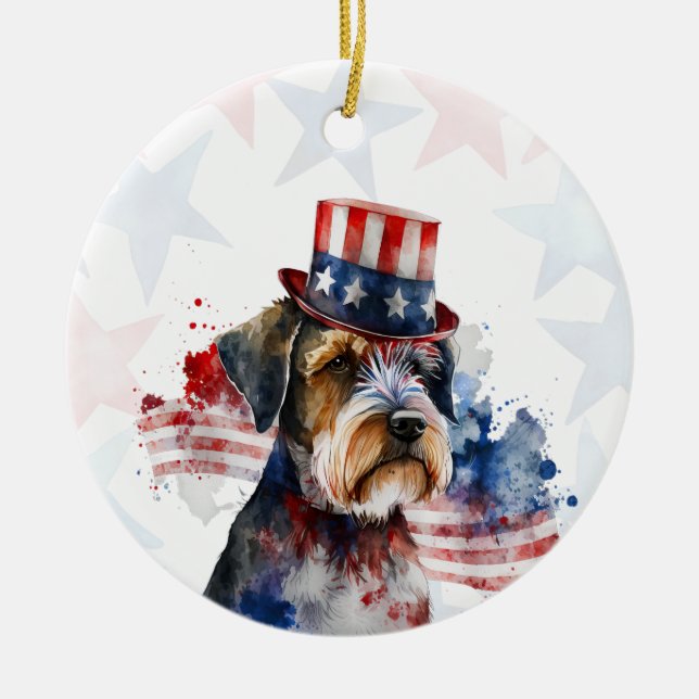 Schnauzer terrier Dog, 4th of july Personalized Keramik Ornament (Vorne)