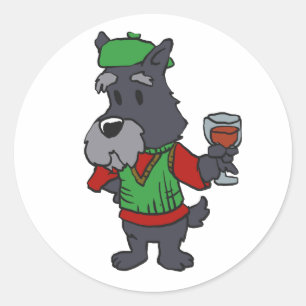 Schnauzer trinkt einen Saft   Farbe wählen Runder Aufkleber