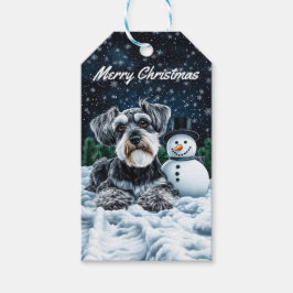 Schnauzer und Snowman Weihnachten Geschenkanhänger