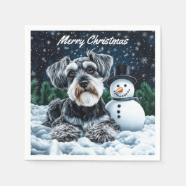 Schnauzer und Snowman Weihnachten Serviette