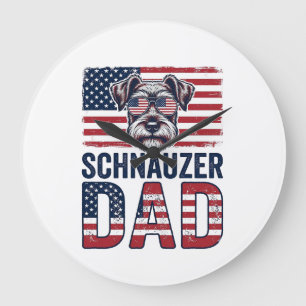 Schnauzer-Vater Patriotisch Retro-Hund Große Wanduhr