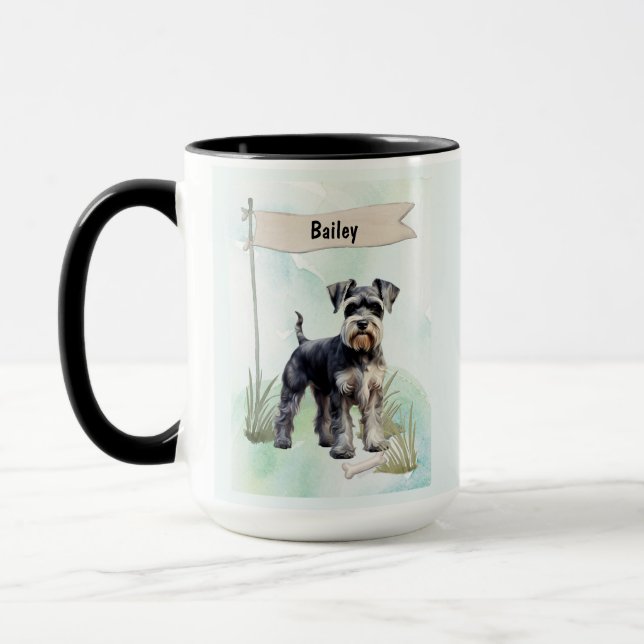 Schnauzer Watercolor Personalized Dog Tasse (Links)