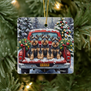 Schnauzer Weihnachten Roter LKW Urlaub Keramikornament