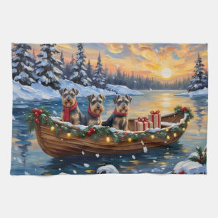Schnauzer Weihnachtsboot-Feiertag Geschirrtuch