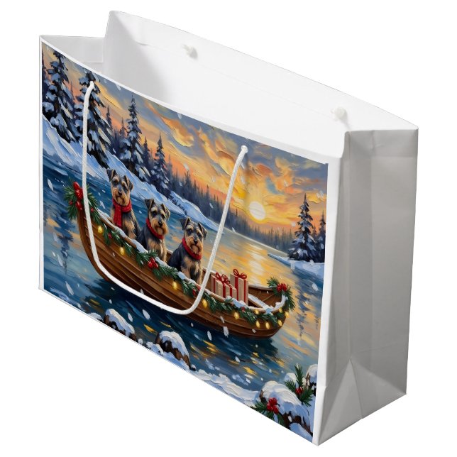 Schnauzer Weihnachtsboot-Feiertag Große Geschenktüte (Vorderseite Schrägansicht)