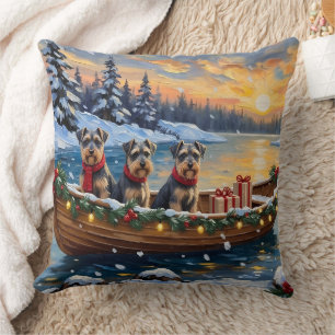 Schnauzer Weihnachtsboot-Feiertag Kissen