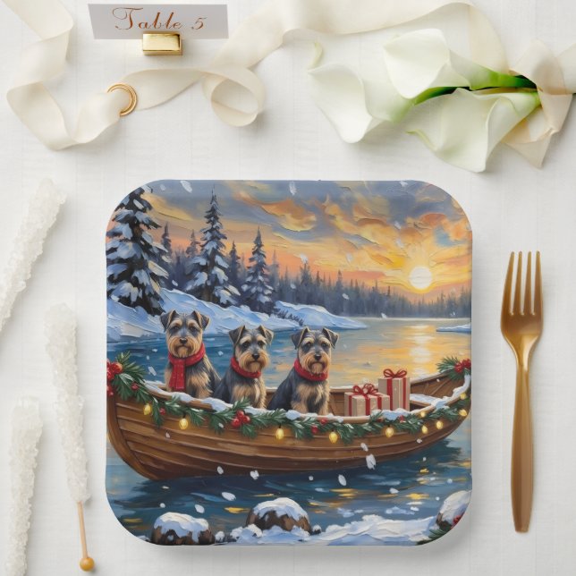 Schnauzer Weihnachtsboot-Feiertag Pappteller (Hochzeit)