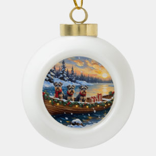 Schnauzer Weihnachtsboot Urlaub Keramik Kugel-Ornament
