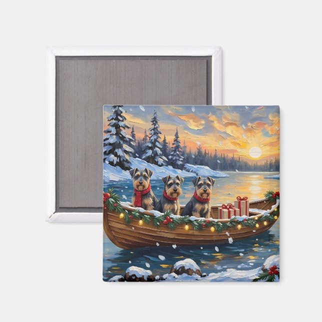 Schnauzer Weihnachtsboot Urlaub Magnet (Vorderseite/Rückseite)