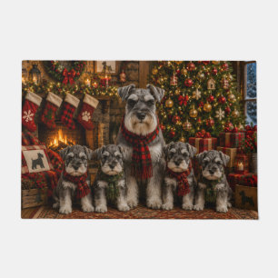 Schnauzer-Weihnachtsgemälde mit 4 Welpen Fußmatte