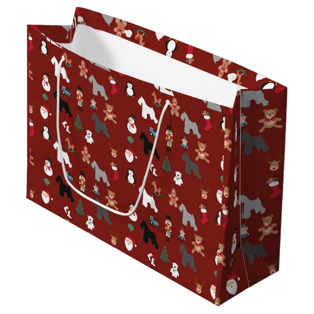 Schnauzer-Weihnachtsgeschenk-Tasche groß Große Geschenktüte (Vorderseite Schrägansicht)