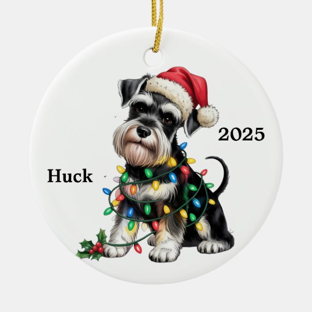 Schnauzer Weihnachtshund Keramik Ornament (Vorne)