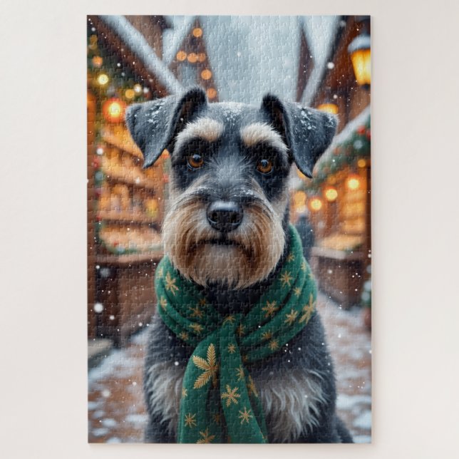 Schnauzer Weihnachtskunst Puzzle (Vertikal)