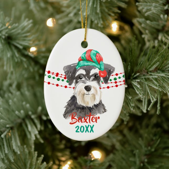 Schnauzer Weihnachtsmannmütze Holiday String Beads Keramik Ornament (Baum)