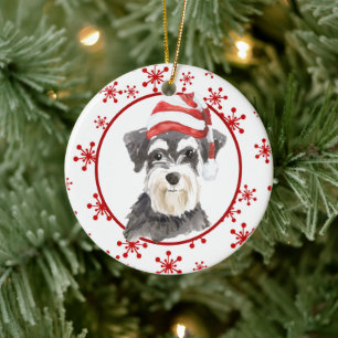 Schnauzer Weihnachtsmannmütze Red Snowflake Templa Keramik Ornament